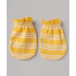 Babyhug 100% Cotton Interlock Knit Cap, Mitten & Booties In Yellow - Diameter 10.5 cm