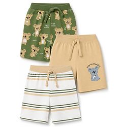 Babyhug 100% Cotton Single Jersey Cotton Knit Mid Thigh Shorts With Bear Print Pack of 3 - Green, White & Cream