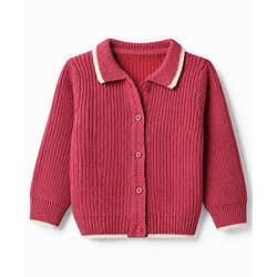 Babyhug Knit Full Sleeves Front Open Solid Sweaters - Pink