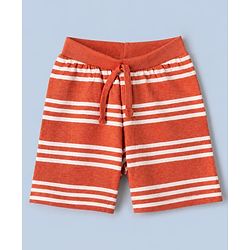 Babyhug 100% Cotton Single Jersey Knit Mid Thigh Shorts with Vehicles & Striped Print in Red Green & White Pack of 3
