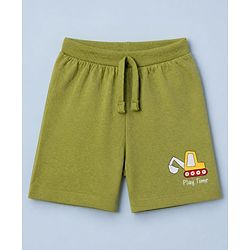 Babyhug 100% Cotton Single Jersey Knit Mid Thigh Shorts with Vehicles & Striped Print in Red Green & White Pack of 3