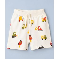 Babyhug 100% Cotton Single Jersey Knit Mid Thigh Shorts with Vehicles & Striped Print in Red Green & White Pack of 3
