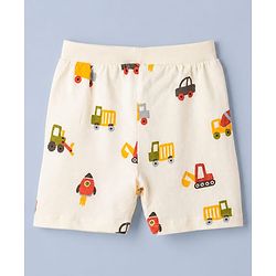Babyhug 100% Cotton Single Jersey Knit Mid Thigh Shorts with Vehicles & Striped Print in Red Green & White Pack of 3