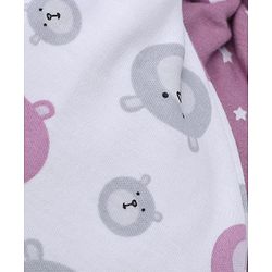 Babyhug 100% Cotton Interlock Knit Cap with Stars & Bear Print Pack of 2 Pink & White - Diameter 14 cm