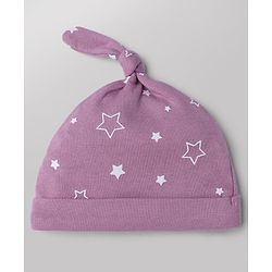 Babyhug 100% Cotton Interlock Knit Cap with Stars & Bear Print Pack of 2 Pink & White - Diameter 14 cm
