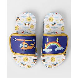 Cute Walk by Babyhug Slip On Slider With Rainbow Print in Blue