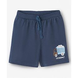 Babyhug 100% Cotton Knit Shorts With Vehicle & Text Print Pack of 3 - Blue, Coral & Cream