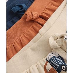 Babyhug 100% Cotton Knit Shorts With Vehicle & Text Print Pack of 3 - Blue, Coral & Cream