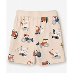Babyhug 100% Cotton Knit Shorts With Vehicle & Text Print Pack of 3 - Blue, Coral & Cream