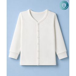 Babyhug Knit Full Sleeves Solid Front Open Thermal Inner Wear Vest - OffWhite