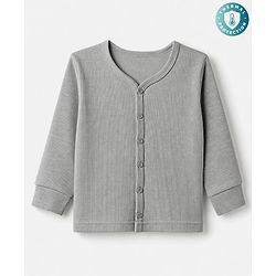 Babyhug Knit Full Sleeves Solid Front Open Thermal Inner Wear Vest - Light Grey
