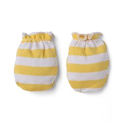 Babyhug 100% Cotton Interlock Knit Striped Mittens & Booties - Yellow