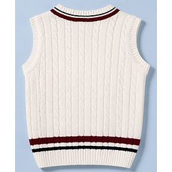 Babyhug Knit Sleeveless Pullover with Cable Knit Design - White