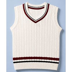 Babyhug Knit Sleeveless Pullover with Cable Knit Design - White