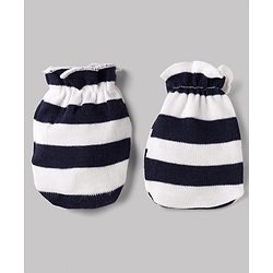 Babyhug 100% Cotton Interlock Knit Striped Mittens & Booties - White