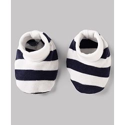 Babyhug 100% Cotton Interlock Knit Striped Mittens & Booties - White