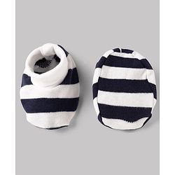 Babyhug 100% Cotton Interlock Knit Striped Mittens & Booties - White