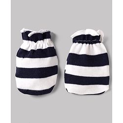 Babyhug 100% Cotton Interlock Knit Striped Mittens & Booties - White