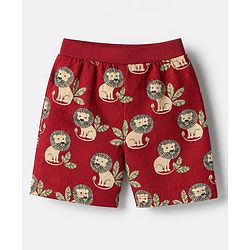 Babyhug Cotton Single Jersey Knit Mid Thigh Short with Lion Print Pack of 3 - Green Beige Maroon