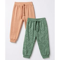 Babyhug Cotton Jersey Knit Full Length Lounge Pant Pack of 2 - Green Peach