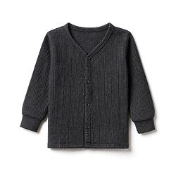 Babyhug Cotton Mix Knit Full Sleeves Front Open Thermal Vest- Charcoal Grey