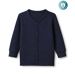 Babyhug Cotton Mixes Knit Front Open Full Sleeves Solid Vest Thermal Inner Wear - Navy Blue