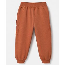 Babyhug Terry Knit Cotton Full Length Lounge Pants With Applique - Brown