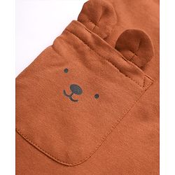 Babyhug Terry Knit Cotton Full Length Lounge Pants With Applique - Brown