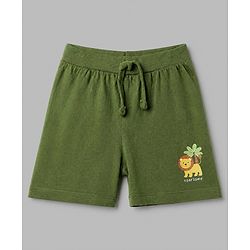 Babyhug 100% Cotton Single Jersey Knit Mid Thigh Shorts with Giraffe & Lion Print in Pack of 3 - Green Orange & Cream