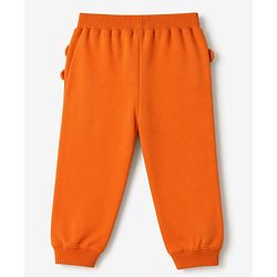 Babyhug 100% Cotton Terry Knit Full Length Lounge Pants With Bunny Applique - Rust Orange