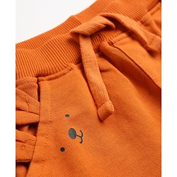 Babyhug 100% Cotton Terry Knit Full Length Lounge Pants With Bunny Applique - Rust Orange