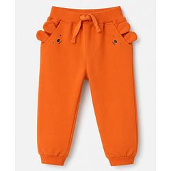 Babyhug 100% Cotton Terry Knit Full Length Lounge Pants With Bunny Applique - Rust Orange
