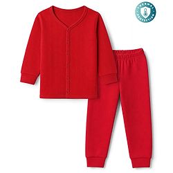 Babyhug Cotton Knit Full Sleeves Front open Thermal Inner Wear Set- Red