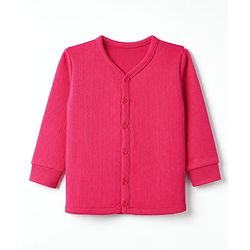Babyhug Cotton Mix Knit Solid Vest & Pant Thermal Set with Front open Button in Fuchsia