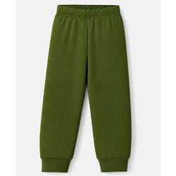 Babyhug Cotton Mix Knit Solid Vest & Pant Thermal Set with Front Open in Olive Green