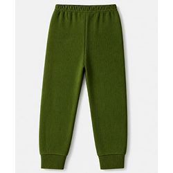 Babyhug Cotton Mix Knit Solid Vest & Pant Thermal Set with Front Open in Olive Green