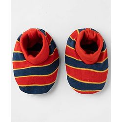 Babyhug 100% Cotton Interlock Knit Striped Mittens & Booties - Maroon