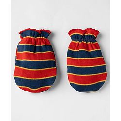 Babyhug 100% Cotton Interlock Knit Striped Mittens & Booties - Maroon