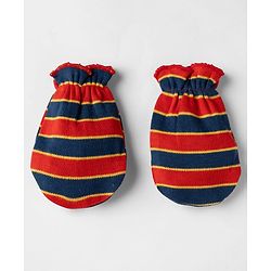 Babyhug 100% Cotton Interlock Knit Striped Mittens & Booties - Maroon