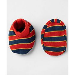Babyhug 100% Cotton Interlock Knit Striped Mittens & Booties - Maroon