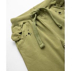Babyhug Cotton Terry Jogger Fit Lounge Pant with Bear Face Print & Applique - Olive Green
