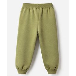 Babyhug Cotton Terry Jogger Fit Lounge Pant with Bear Face Print & Applique - Olive Green