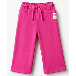 Babyhug Cotton Knit Jogger Fit Full Length Lounge Pants with Flower Patch Pack of 3 in Fuchsia