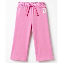 Babyhug Cotton Knit Jogger Fit Full Length Lounge Pants with Flower Patch Pack of 3 in Fuchsia