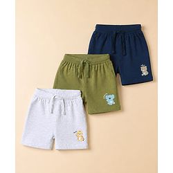 Babyhug 100% Cotton Jersey Knit Shorts with Bear Print in Blue Green & White Pack of 3