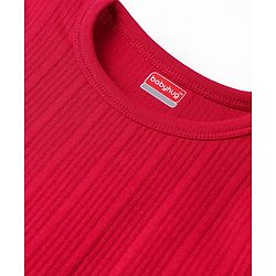 Babyhug Cotton Mix Knit 3 Piece Solid Pullover, Vest & Pant Thermal Set - Red