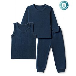 Babyhug Knit Full Sleeves Solid Vests & Pant Thermal Inner Wear - Navy Blue