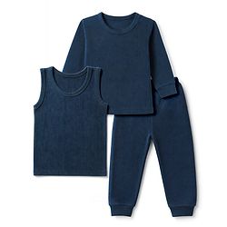 Babyhug Knit Full Sleeves Solid Vests & Pant Thermal Inner Wear - Navy Blue