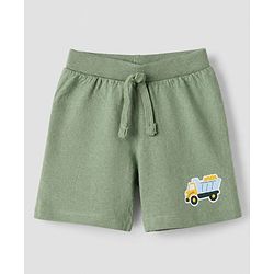 Babyhug Cotton Single Jersey Mid Thigh Shorts With Vehicle Print Pack of 3 Red Yellow Green