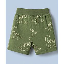 Babyhug Cotton Knit Shorts with Dinosaur Print Pack of 2 in Green Beige Color